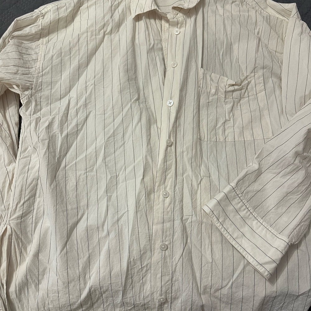 Madewell Women's Oversized Cream Striped Button Down Shirt
